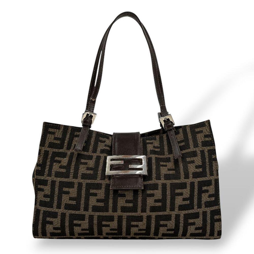 FENDI handbag Mamma Bucket tote Zucca canvas leather brown FF